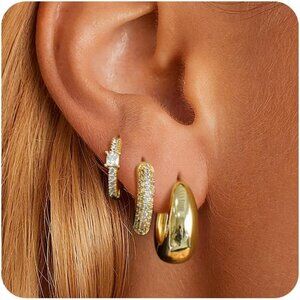 Gold Hoop Earrings Set for Women - 14K Gold Plated, Hypoallergenic earrings